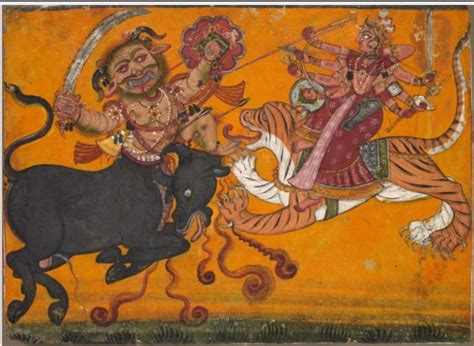 Durga Slaying Mahisha - A Symphony of Vibrant Hues and Divine Fury!